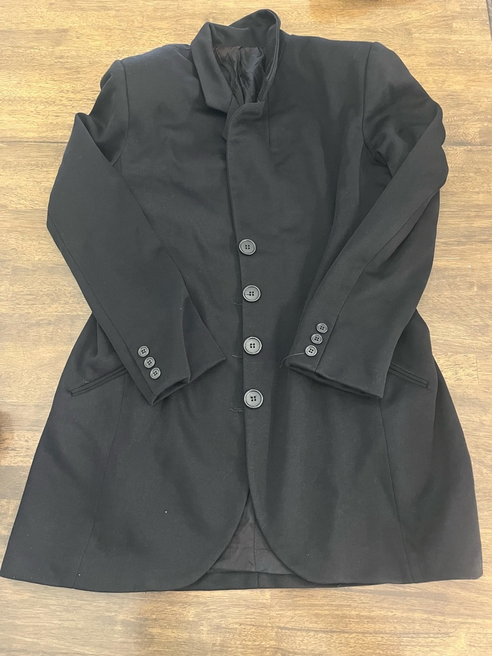 Womens Black Coat Tailored Button Front Wool Blend Long Sleeves Size 12